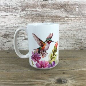 Hummingbird & Pastel Flowers 15 oz Ceramic Coffee Mug
